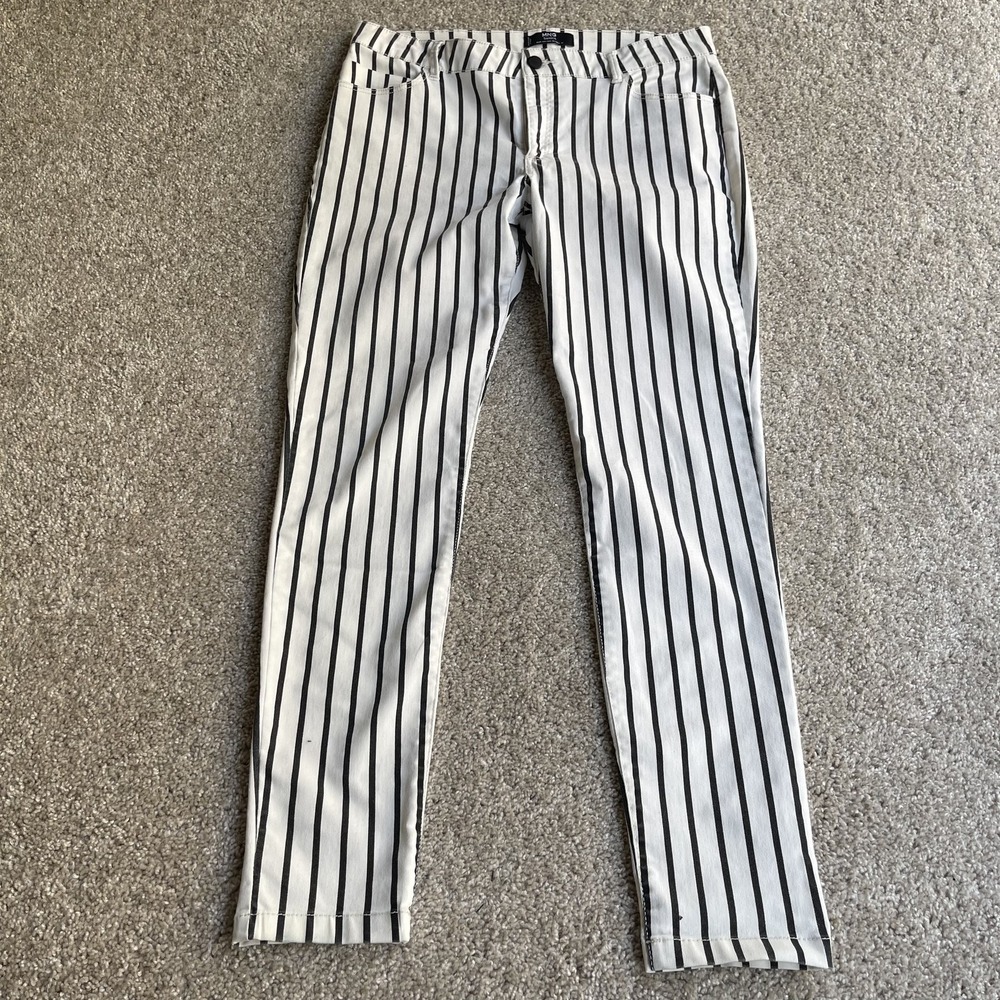 MNG Pants Womens 12 White Striped Twill Chino Slim Straight Pockets Workwear